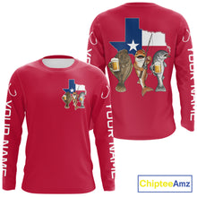 Load image into Gallery viewer, Texas Slam Funny Fishing Redfish, Trout, Flounder Fishing Shirts Long Sleeve For Men| Red NHT844