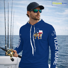 Load image into Gallery viewer, Texas Slam Funny Fishing Redfish, Trout, Flounder Fishing Shirts Long Sleeve Hooded For Men| Blue Navy NHT845