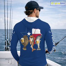 Load image into Gallery viewer, Texas Slam Funny Fishing Redfish, Trout, Flounder Fishing Shirts Long Sleeve Hooded For Men| Blue Navy NHT845