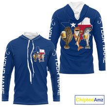 Load image into Gallery viewer, Texas Slam Funny Fishing Redfish, Trout, Flounder Fishing Shirts Long Sleeve Hooded For Men| Blue Navy NHT845