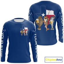 Load image into Gallery viewer, Texas Slam Funny Fishing Redfish, Trout, Flounder Fishing Shirts Long Sleeve For Men| Blue Navy NHT845