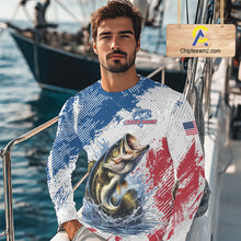 Load image into Gallery viewer, Custom Patriotic American Flag Bass Fishing Shirts Long Sleeve, Fishing Tournament Jerseys NHT435
