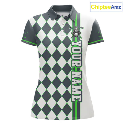 Personalized Skeleton Golf Polo Shirt For Womens - Funny Grim Reaper Golf Team Polo|Green 