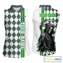Load image into Gallery viewer, Personalized Skeleton Golf Polo Shirt For Womens Sleeveless - Funny Grim Reaper Golf Team Polo|Green 