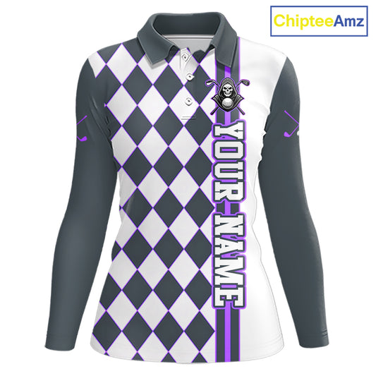 Long-sleeve shirt with checkered pattern and skull design on a white background, branded 'ChipteeAmz'.