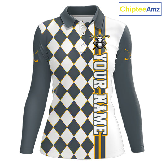 Long-sleeve shirt with argyle pattern and skull design on a white background, branded 'ChipteeAmz'