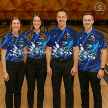 Load image into Gallery viewer, Personalized Blue Crab Bowling Shirt, Custom Royal Blue Splatter Jersey Polo &amp; Quarter-Zip NHT1171