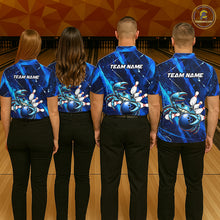Load image into Gallery viewer, Personalized Blue Crab Bowling Shirt, Custom Royal Blue Splatter Jersey Polo &amp; Quarter-Zip NHT1171