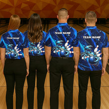 Load image into Gallery viewer, Personalized Blue Crab Women Bowling Shirt, Custom Royal Blue Splatter Jersey Polo &amp; Quarter-Zip NHT1171