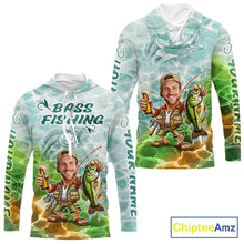 Load image into Gallery viewer, Custom Photo Funny Bass Fishing Shirts Long Sleeve Hooded For Men, Fishing Team Jersey NHT642