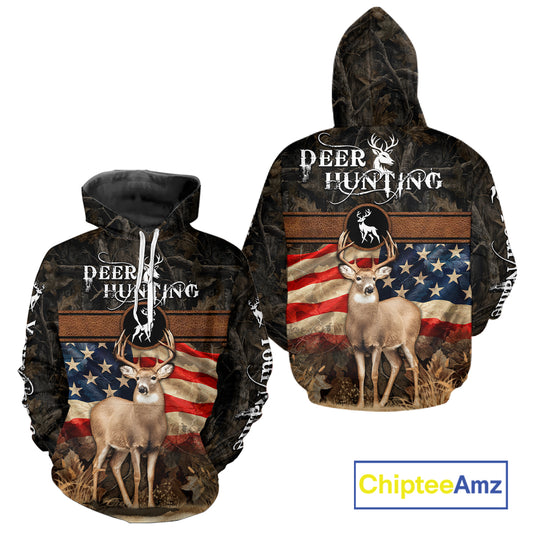 Deer US Flag 3D All Over Print Shirts, Personalized Hunting Gifts For Deer Hunters NHT191
