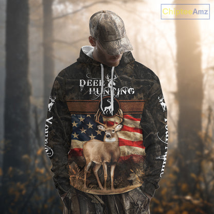 Deer US Flag 3D All Over Print Shirts, Personalized Hunting Gifts For Deer Hunters NHT191