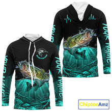 Load image into Gallery viewer, Largemouth Bass Fishing Shirt Long Sleeve Hooded For Tournament – Angler Gift For Men Dad| Turquoise NHT850