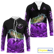 Load image into Gallery viewer, Largemouth Bass Fishing Shirt Long Sleeve Hooded For Tournament – Angler Gift For Men Dad| Purple NHT852
