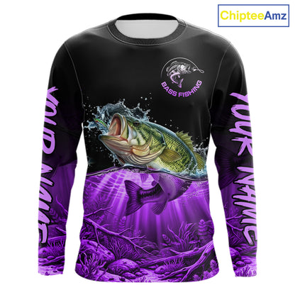 Largemouth Bass Fishing Shirt Long Sleeve For Tournament – Angler Gift For Men Dad| Purple NHT852