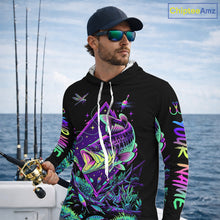 Load image into Gallery viewer, Neon Bass Fishing Shirts Long Sleeve Hooded  – Largemouth Bass Galaxy Glow Graphic Gift For Men Dad  NHT853