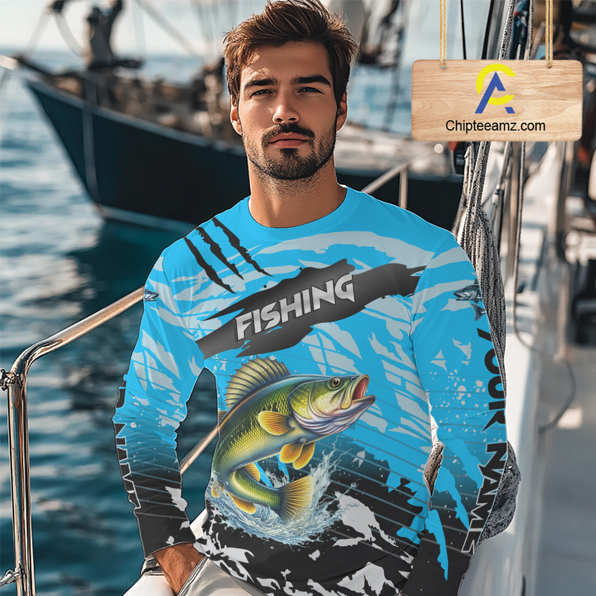 Walleye Fishing Blue Camo Jerseys Custom Performance Long Sleeve Tournament Fishing Shirts NHT509