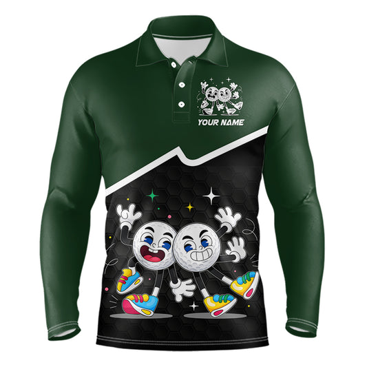 Custom Green And Black Mens Golf Polo Shirt, Custom Golf Balls Team Jerseys NHT865