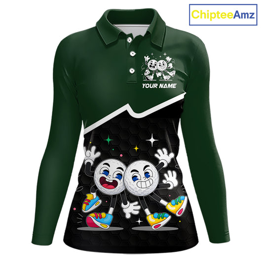 Custom Green And Black Womens Golf Polo Shirt, Custom Golf Balls Team Jerseys NHT865