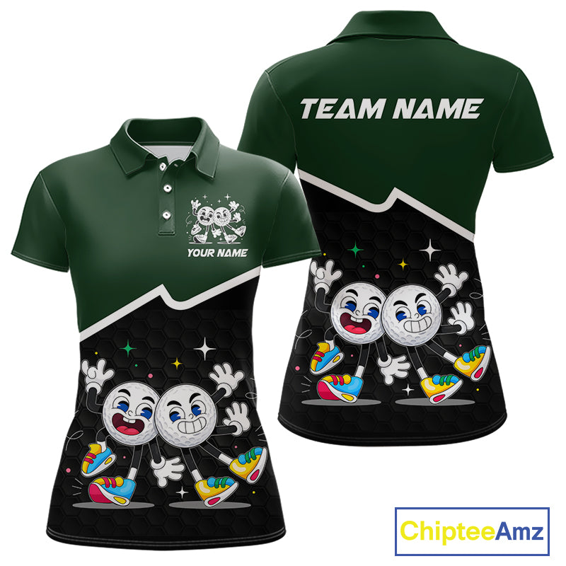 Custom Green And Black Womens Golf Polo Shirt, Custom Golf Balls Team Jerseys NHT865