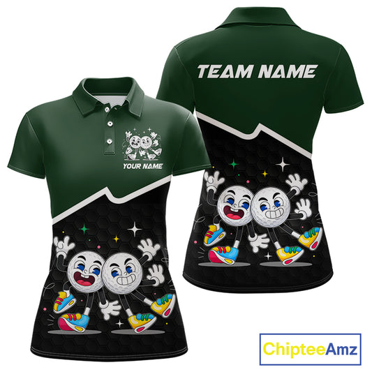 Custom Green And Black Womens Golf Polo Shirt, Custom Golf Balls Team Jerseys NHT865