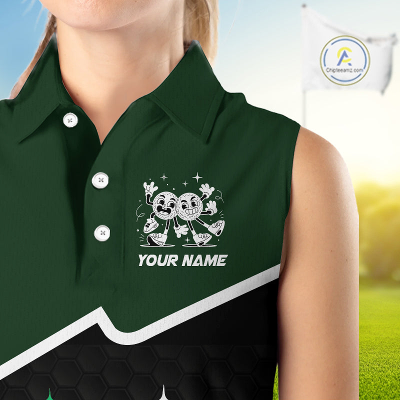 Custom Green And Black Sleeveless Womens Golf Polo Shirt, Custom Golf Balls Team Jerseys NHT865