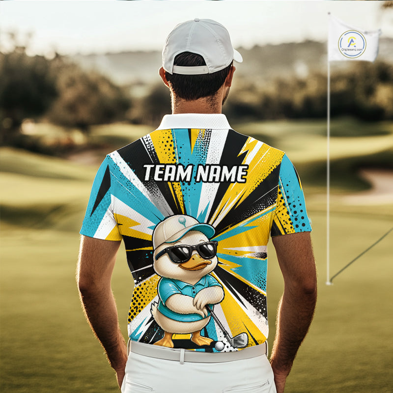 Personalized Duck Golf Polo Shirt For Men, Funny Golf Lover Performance Polo Custom Name NHT1315