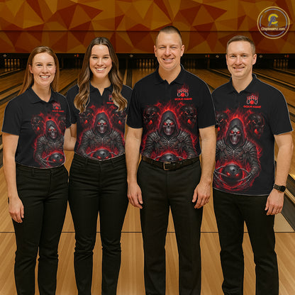 Personalized Men Bowling Jersey Custom Name Team Name Grim Reaper Skull Bowling Polo Shirt Gift NHT1316