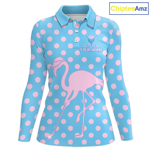 Women's Flamingo Golf Polo Shirt – Personalized Pink Flamingo Golf Jersey With Custom Name