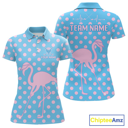 Women's Flamingo Golf Polo Shirt – Personalized Pink Flamingo Golf Jersey With Custom Name