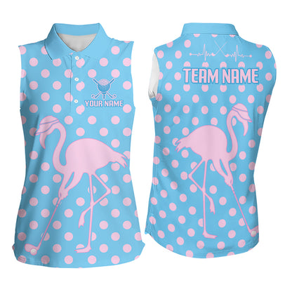 Women's Sleeveless Flamingo Golf Polo Shirt – Personalized Pink Flamingo Golf Jersey With Custom Name