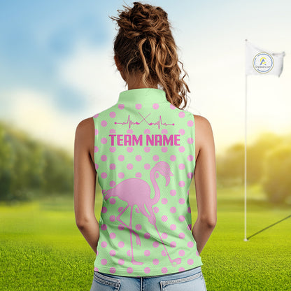 Women's Sleeveless Flamingo Golf Polo Shirt – Personalized Pink Flamingo Golf Jersey With Custom Name
