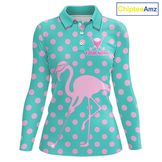 Women's Flamingo Golf Polo Shirt – Personalized Pink Flamingo Golf Jersey With Custom Name
