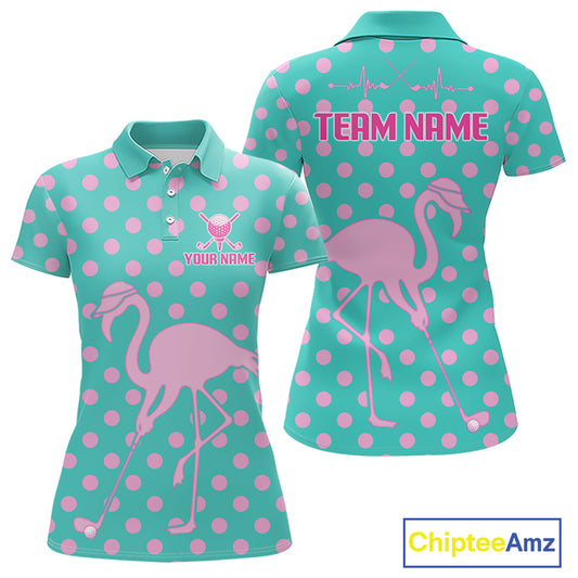 Women's Flamingo Golf Polo Shirt – Personalized Pink Flamingo Golf Jersey With Custom Name
