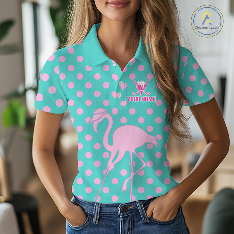 Women's Flamingo Golf Polo Shirt – Personalized Pink Flamingo Golf Jersey With Custom Name