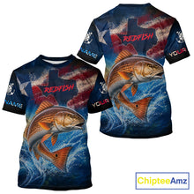 Load image into Gallery viewer, Texas Flag Redfish Short Sleeve Fishing T-Shirts Fishing Jersey, Red Drum Saltwater Performance UV Shirt For Men 