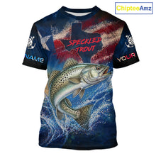 Load image into Gallery viewer, Texas Flag Speckled Trout Short Sleeve Fishing T-Shirts Fishing Jersey, Trout Saltwater Performance UV Shirt For Men 