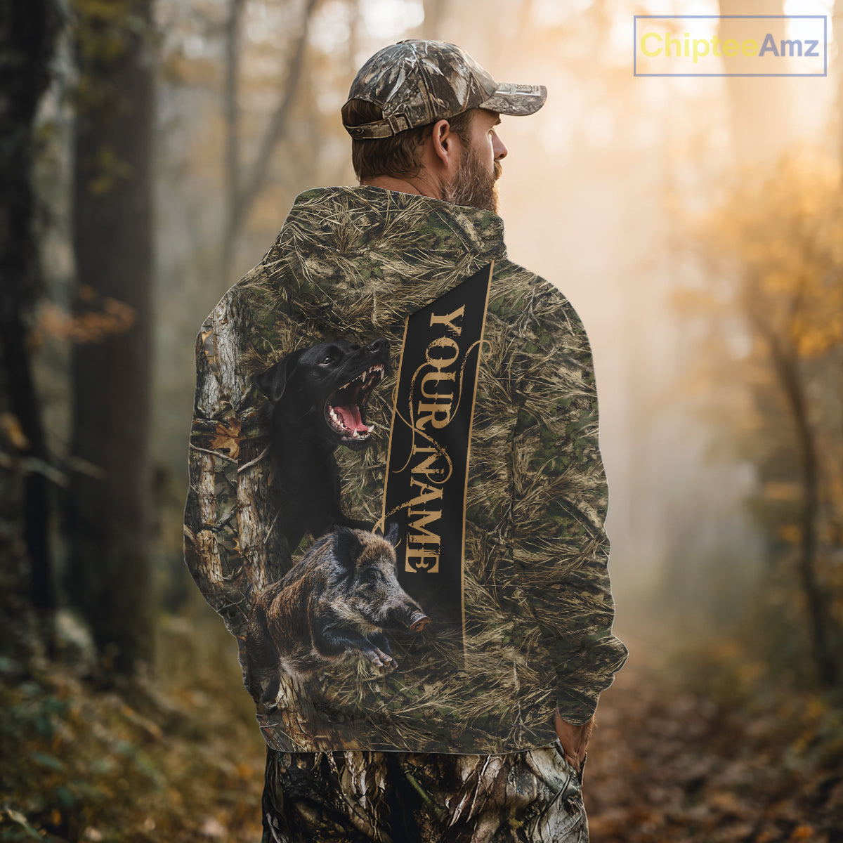 Wild Boar Hunting Shirt Forest Camo With Dog Custom Name Hunting Clothes Gifts for Hunter NHT111