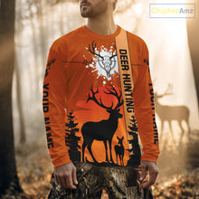 Load image into Gallery viewer, Custom Deer Hunting Shirt Orange 3D All Over Print with Deer Skull &amp; Forest Silhouette NHT33