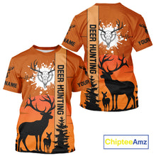 Load image into Gallery viewer, Custom Deer Hunting Shirt Orange 3D All Over Print with Deer Skull &amp; Forest Silhouette NHT33