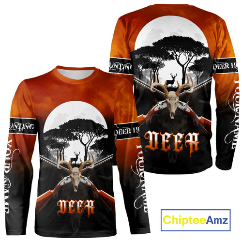 Season Personalized Deer Hunting Shirt 3D Full Moon Deer Skull All Over Print Hunting Gifts NHT36