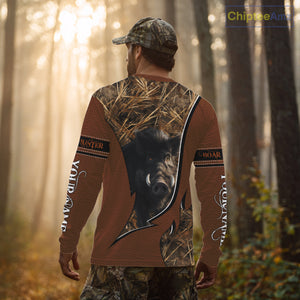 Boar Hunting Brown Camouflage 3D Shirt For Hunting Season Hunting Clothes For Hunters NHT138