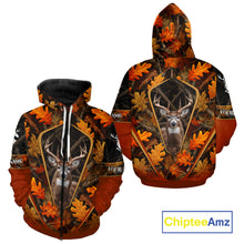 Load image into Gallery viewer, Personalized Whitetail Deer Hunting 3D All Over Printed Hoodie Orange Autumn Leaves Camo NHT43