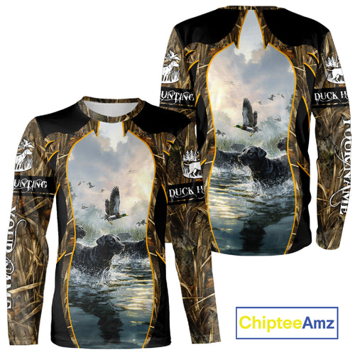 Duck Hunting Grass Camo with Black Labrador Retriever 3D Shirts, Hunting Gifts NBT140