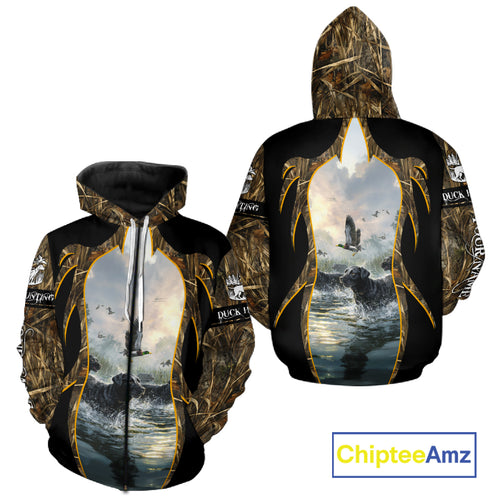Duck Hunting Grass Camo with Black Labrador Retriever 3D Shirts, Hunting Gifts NBT140