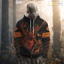 Load image into Gallery viewer, Black Orange Deer Hunting Shirt Personalized Custom Name 3D Full Print For Deer Hunters NHT57