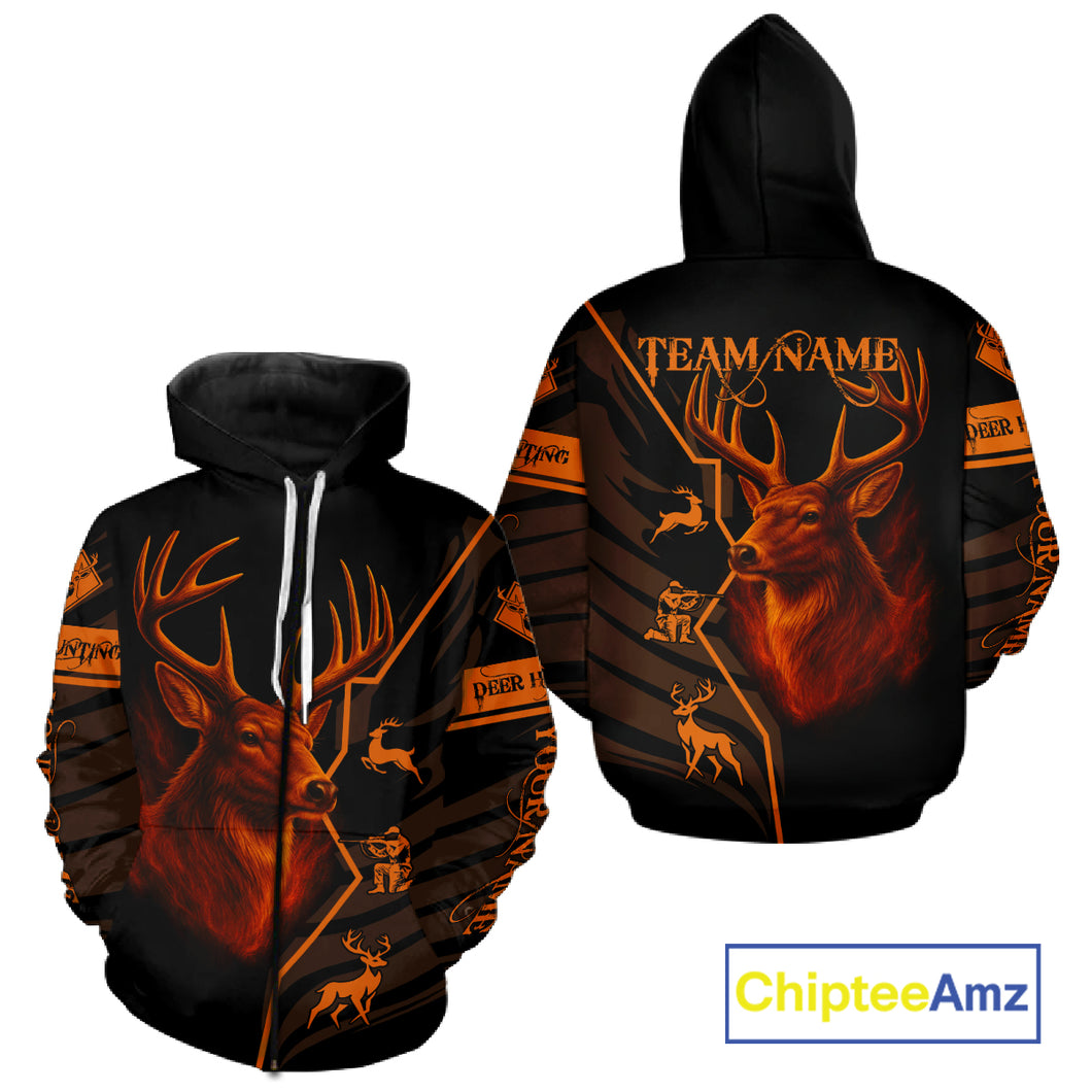Black Orange Deer Hunting Shirt Personalized Custom Name 3D Full Print For Deer Hunters NHT57