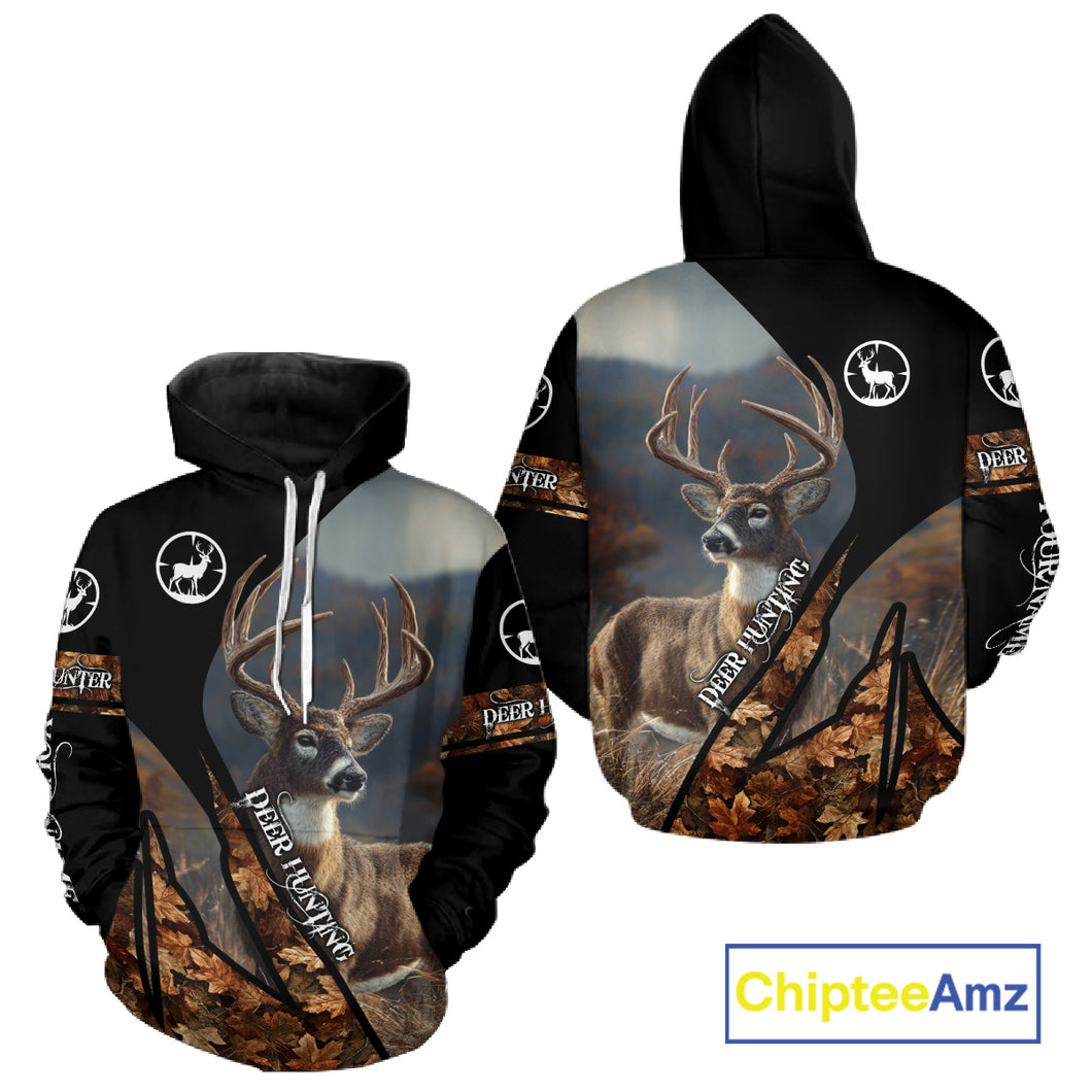 Whitetail Deer Hunting Shirt With Autumn Leaves Camo Pattern For Fall Season Hunters NHT75