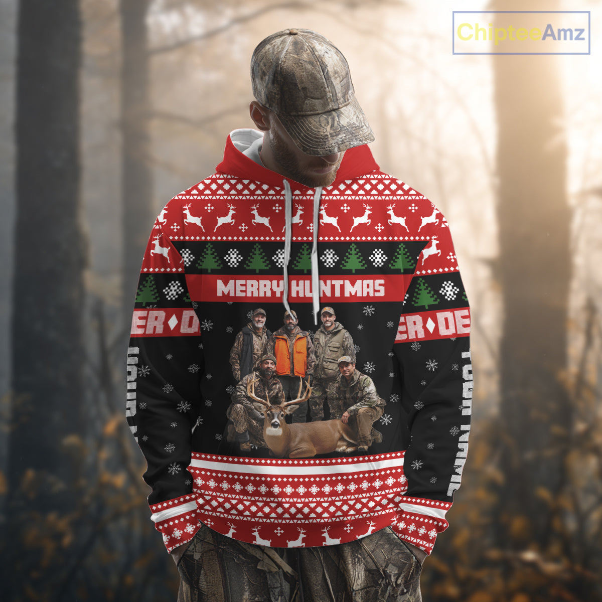 Custom Merry Huntmas Shirt – Personalized Deer Hunting Christmas Shirt with Your Photo NHT308