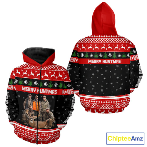 Custom Merry Huntmas Shirt – Personalized Deer Hunting Christmas Shirt with Your Photo NHT308